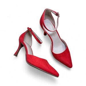 Kelly & Katie Vibrant Red Ankle Strap Heels Pointed Toe Women’s Shoes Size 6.5 M